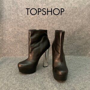 Topshop Women's Leather Side Zip Booties Platform Ankle Boots